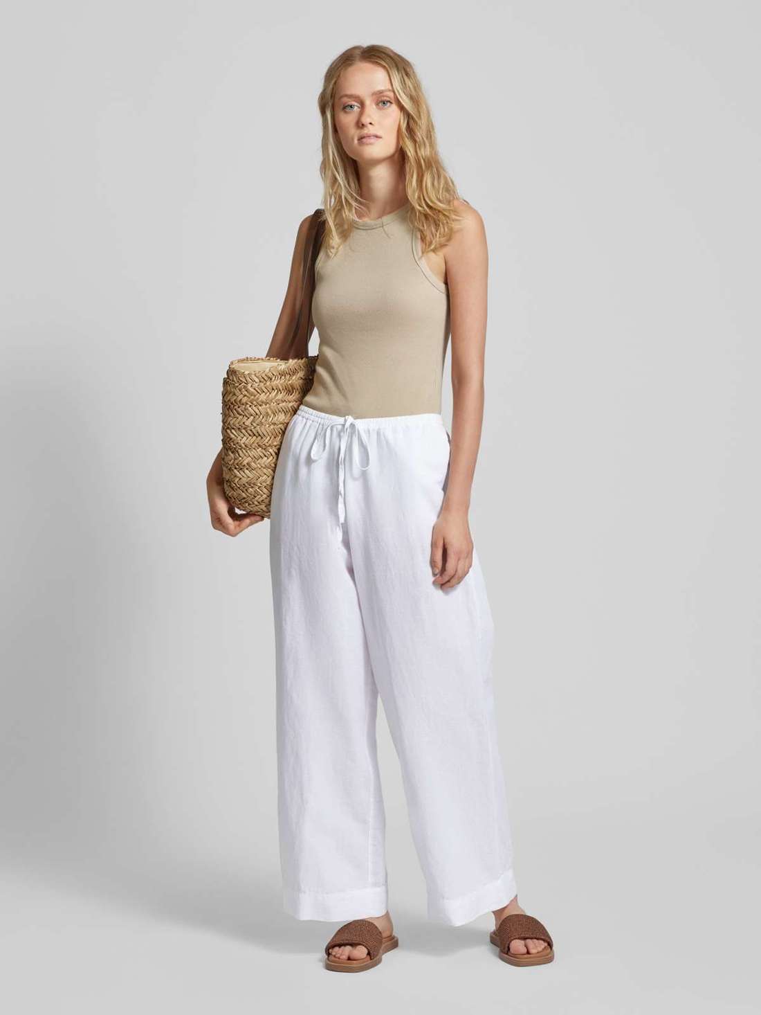 Широкие льняные брюки с эластичным поясом Mirilla