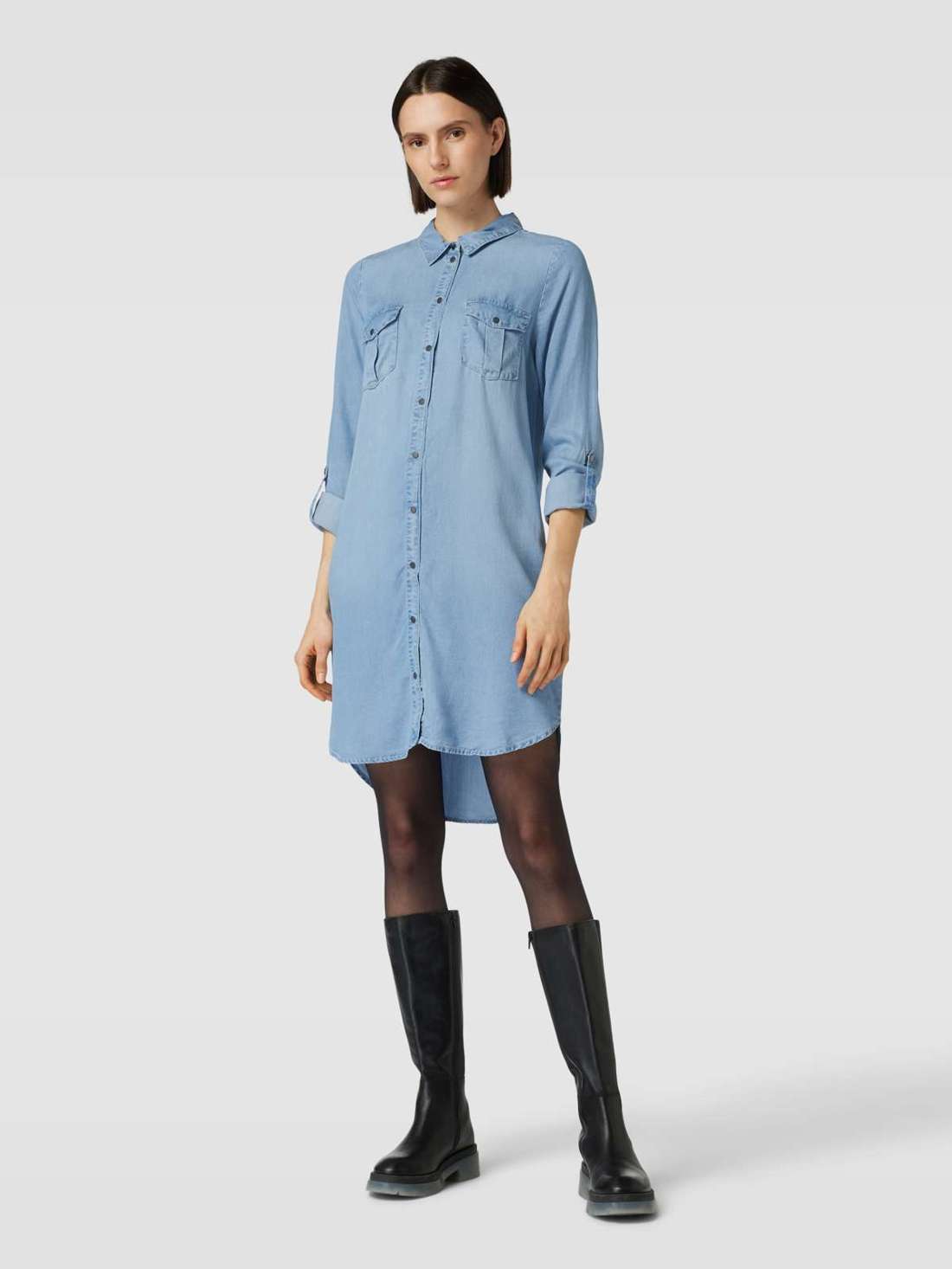 Джинсовое платье длиной до колена с нагрудными карманами SILLA