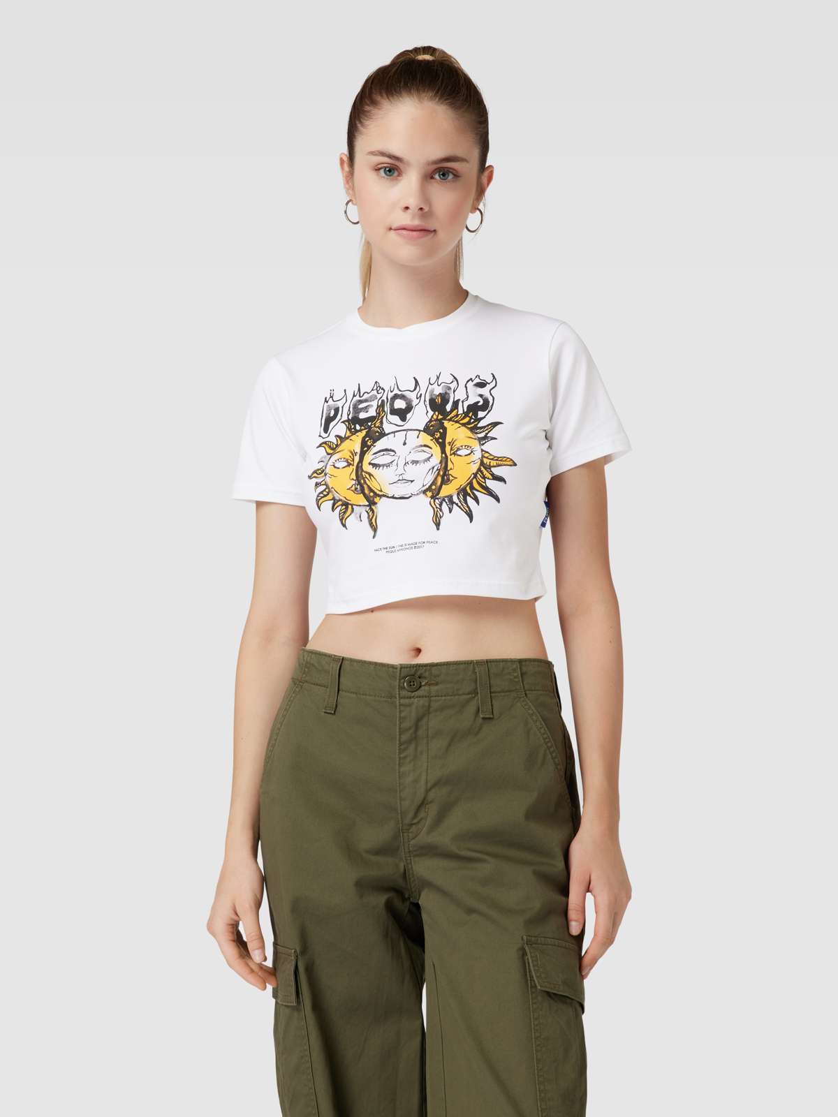 Crop T-Shirt mit Motiv-Print