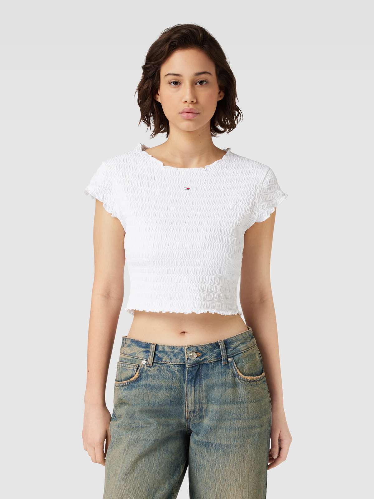 Cropped T-Shirt mit Muschelsaum