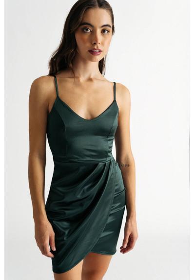 Атласное мини-платье Serina изумрудно-зеленого цвета