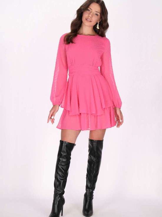 ярко-розовый в горошек