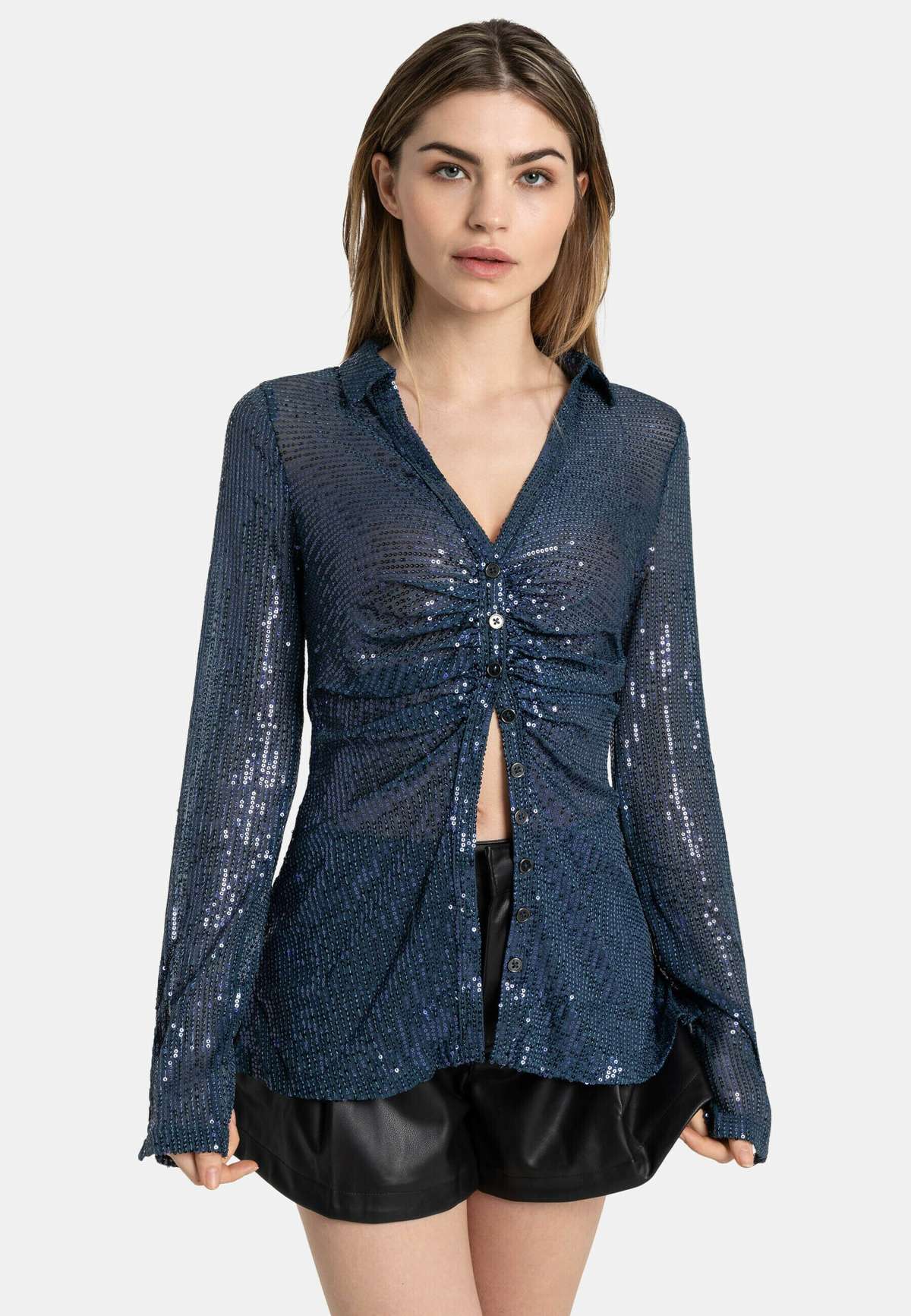 Блуза-рубашка FREE PEOPLE TOP SEQUIN