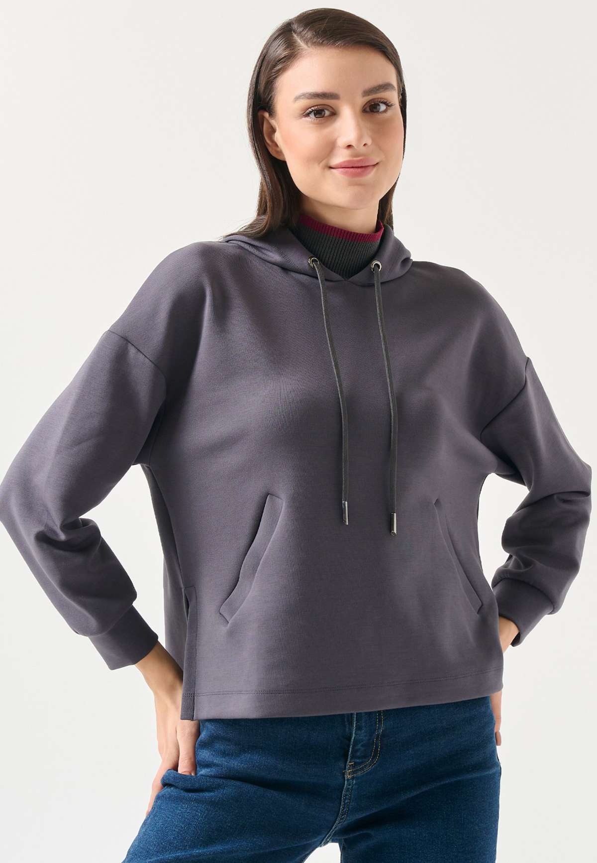 Пуловер LOOSE FIT HOODED LONG SLEEVED SWEATSHIRT