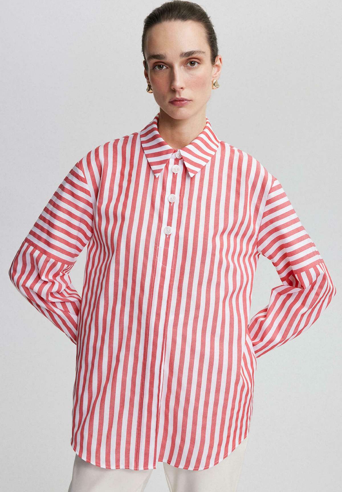 Блуза-рубашка STRIPED WITH BUTTON DETAIL