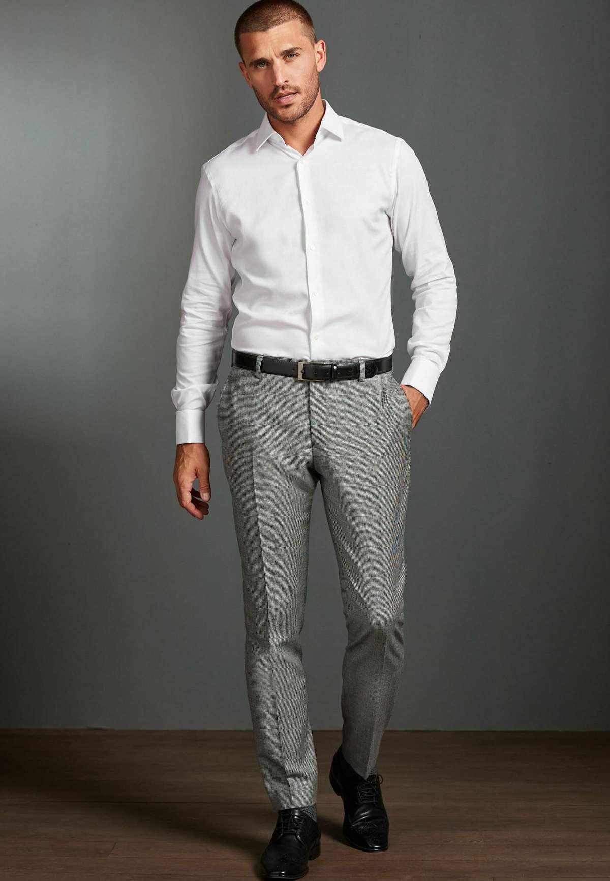 Рубашка SIGNATURE TEXTURED SHIRT WITH TRIM DETAIL SLIM FIT DOUBLE CUFF