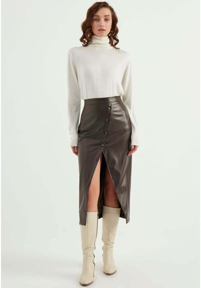 Юбка BUTTONED SLIT FAUX LEATHER SKIRT