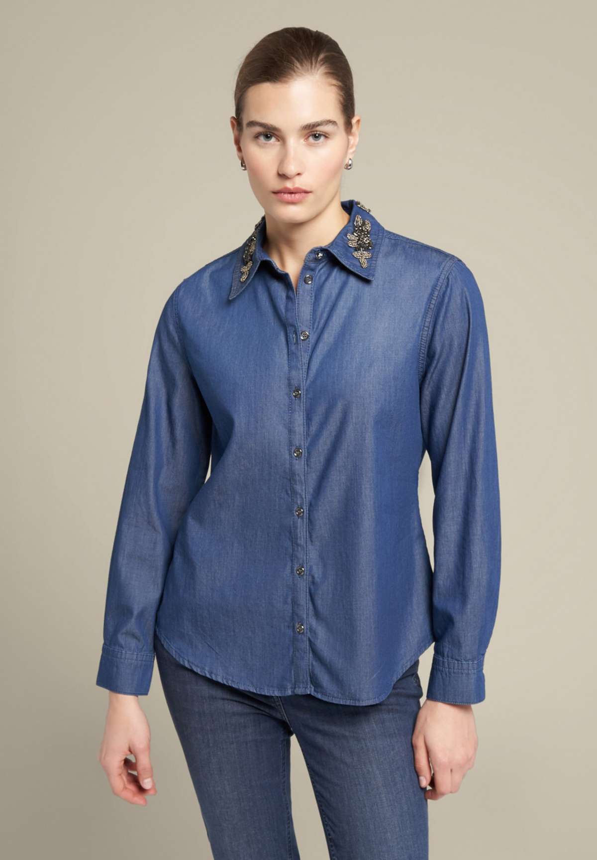 Блуза-рубашка CON RICAMO A MANO SUL COLLETTO