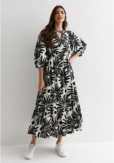 Платье GRAPHIC FLOWER V NECK TIERED MIDI SMOCK