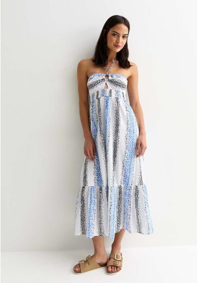 Платье STRIPE FLORAL SHIRRED HALTER NECK MIDI