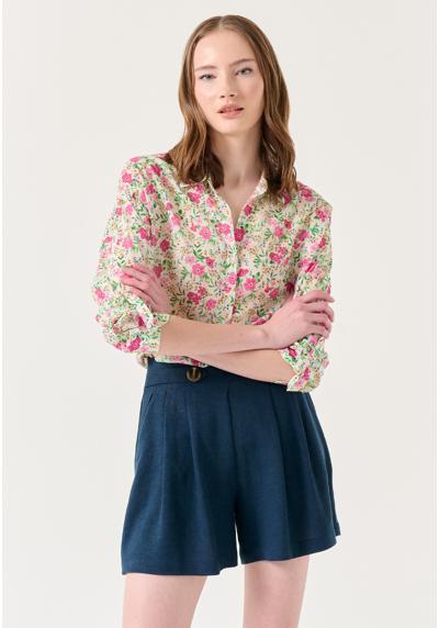 Блуза-рубашка STRAIGHT FIT LONG SLEEVED FLORAL PATTERNED %100 COTTON SHIRT