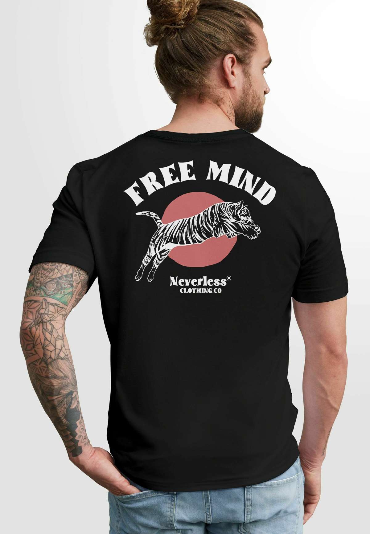 Футболка BACK TIGER SCHRIFT STATEMENT FREE MIND GRAFIK FASHION STREETSTYLE