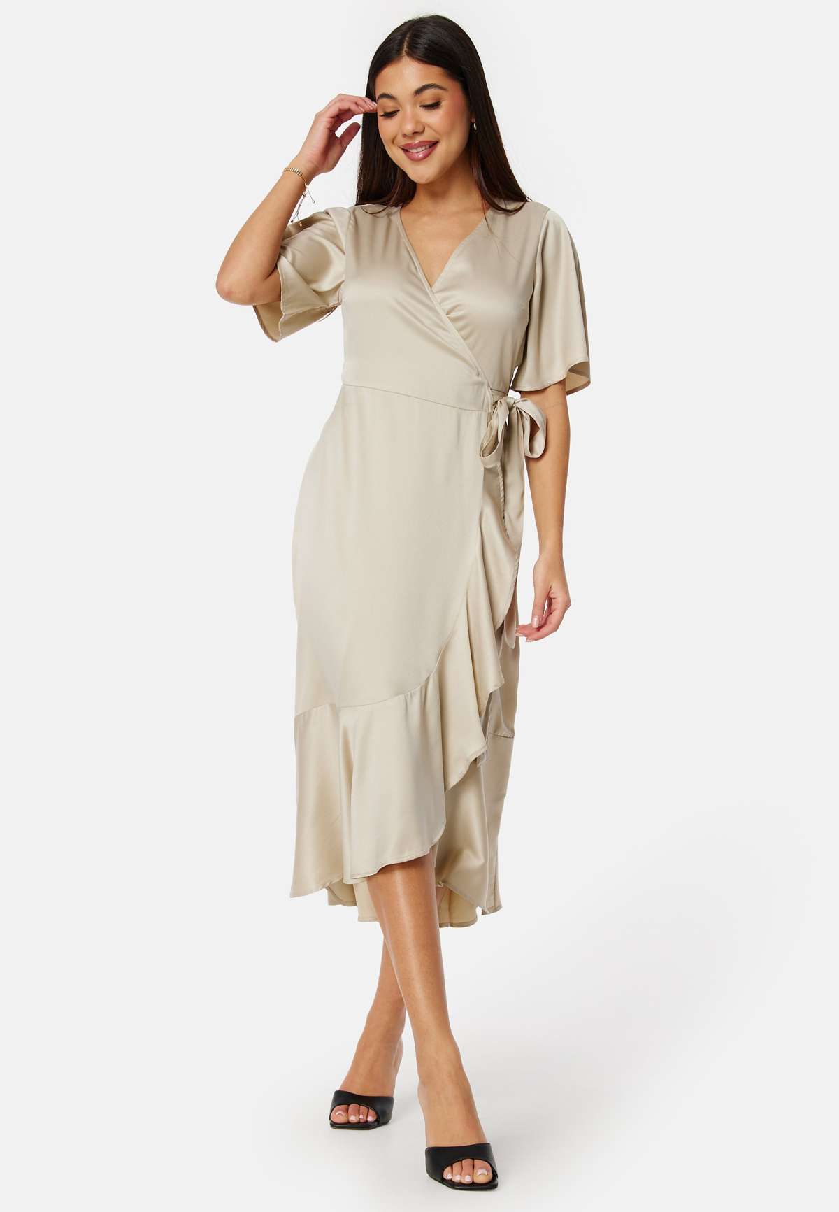 Платье FRILL WRAP SATIN MIDI DRESS