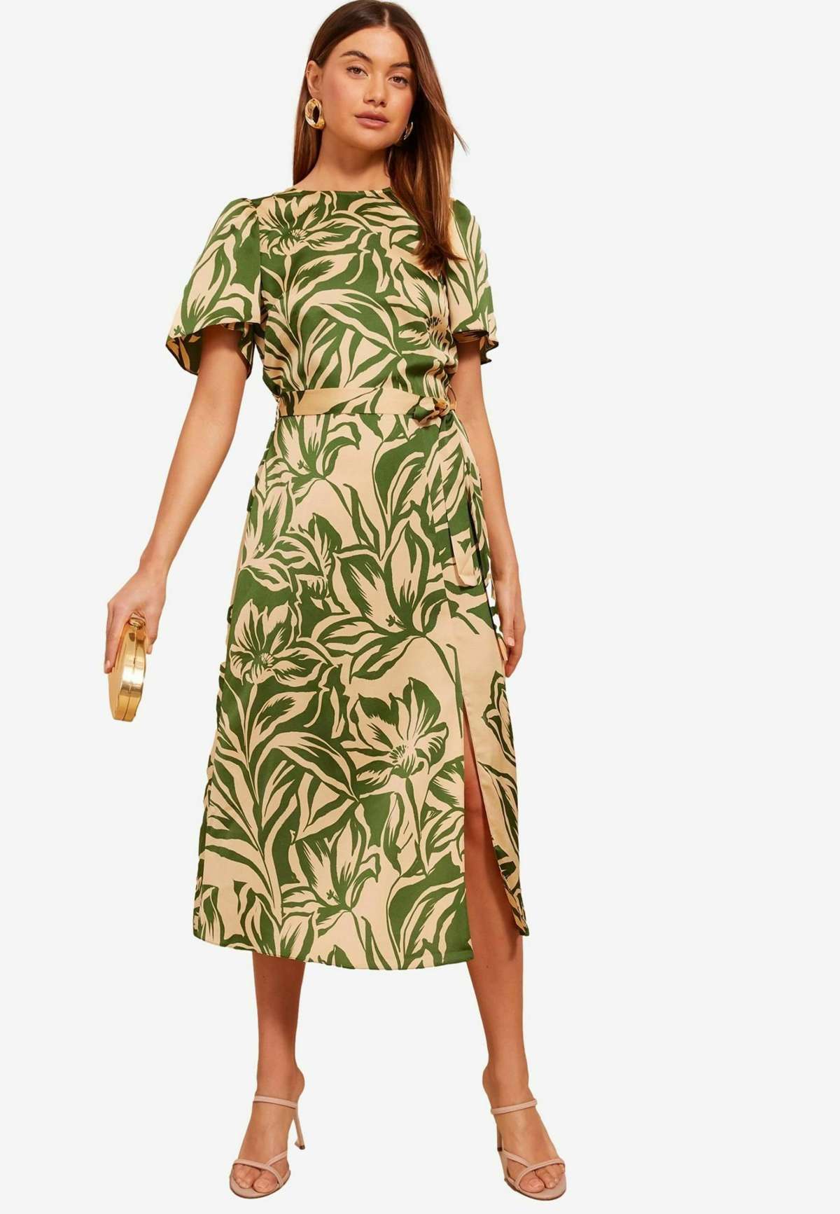 Платье FLUTTER SLEEVE PRINTED MIDI SUMMER