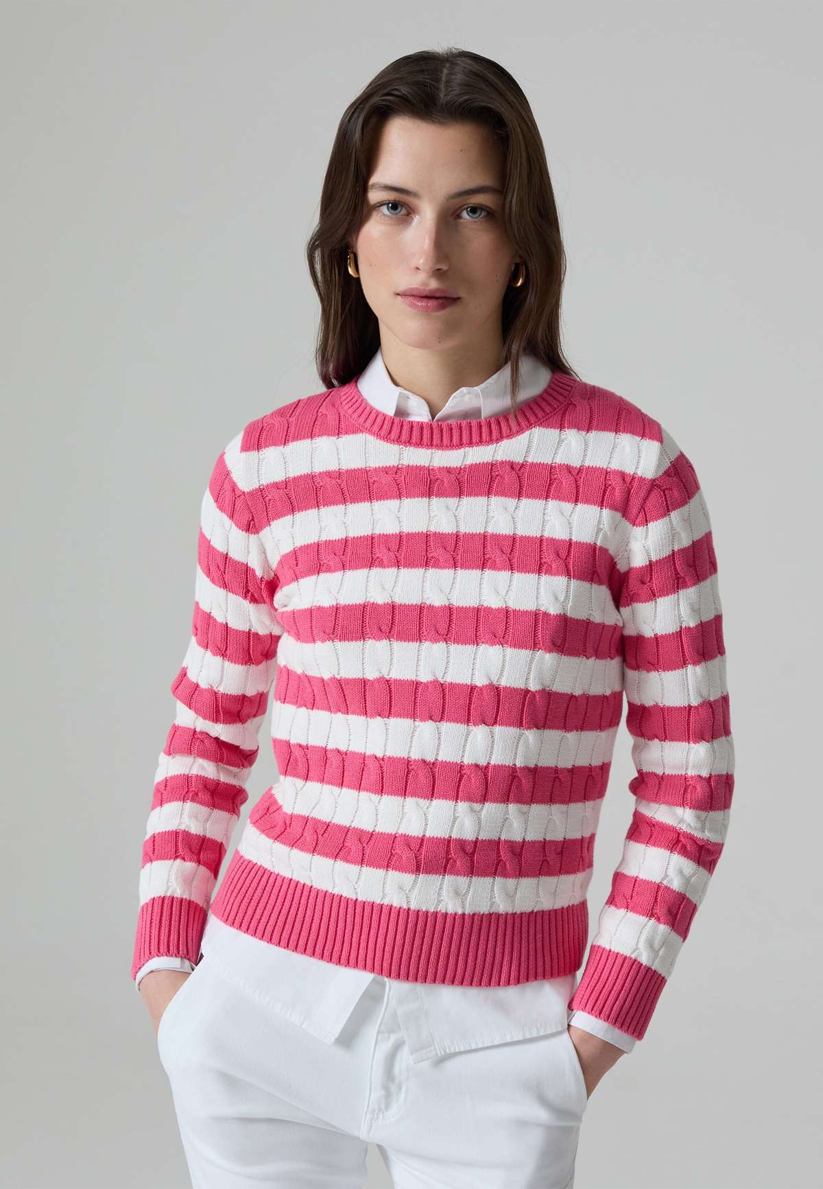 Пуловер STRIPED WITH CABLE-DESIGN