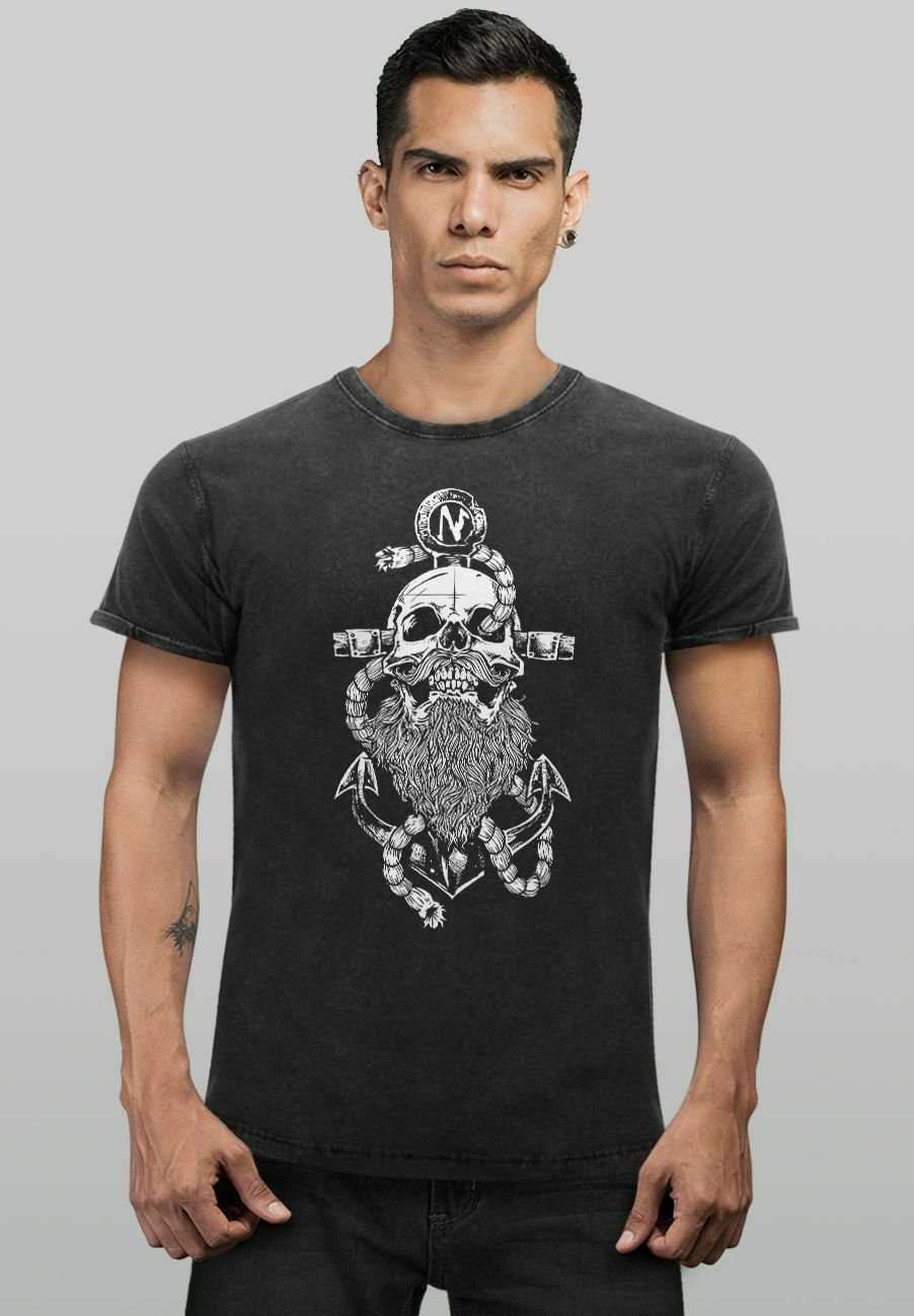 Футболка VINTAGE ANKER SKULL BEARD TOTENKOPF MIT BART TAU SE