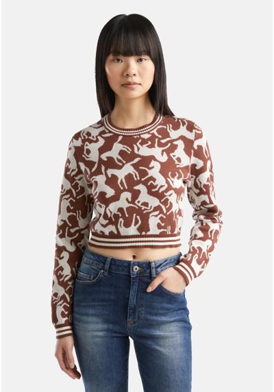 Пуловер CREW NECK CROPPED FIT JACQUARD PATTERN WITH HORSE MOTIF