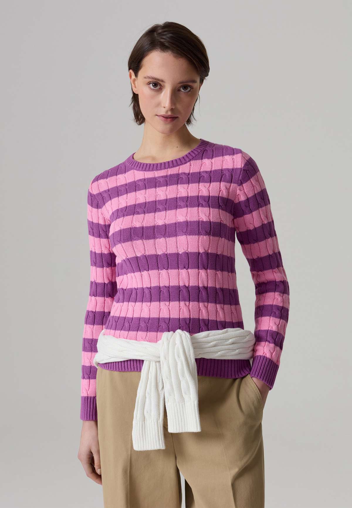 Пуловер STRIPED WITH BRAIDED DESIGN