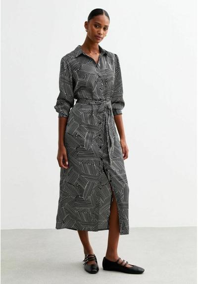 Платье-блузка GEOMETRIC PATTERNED BELTED MIDI