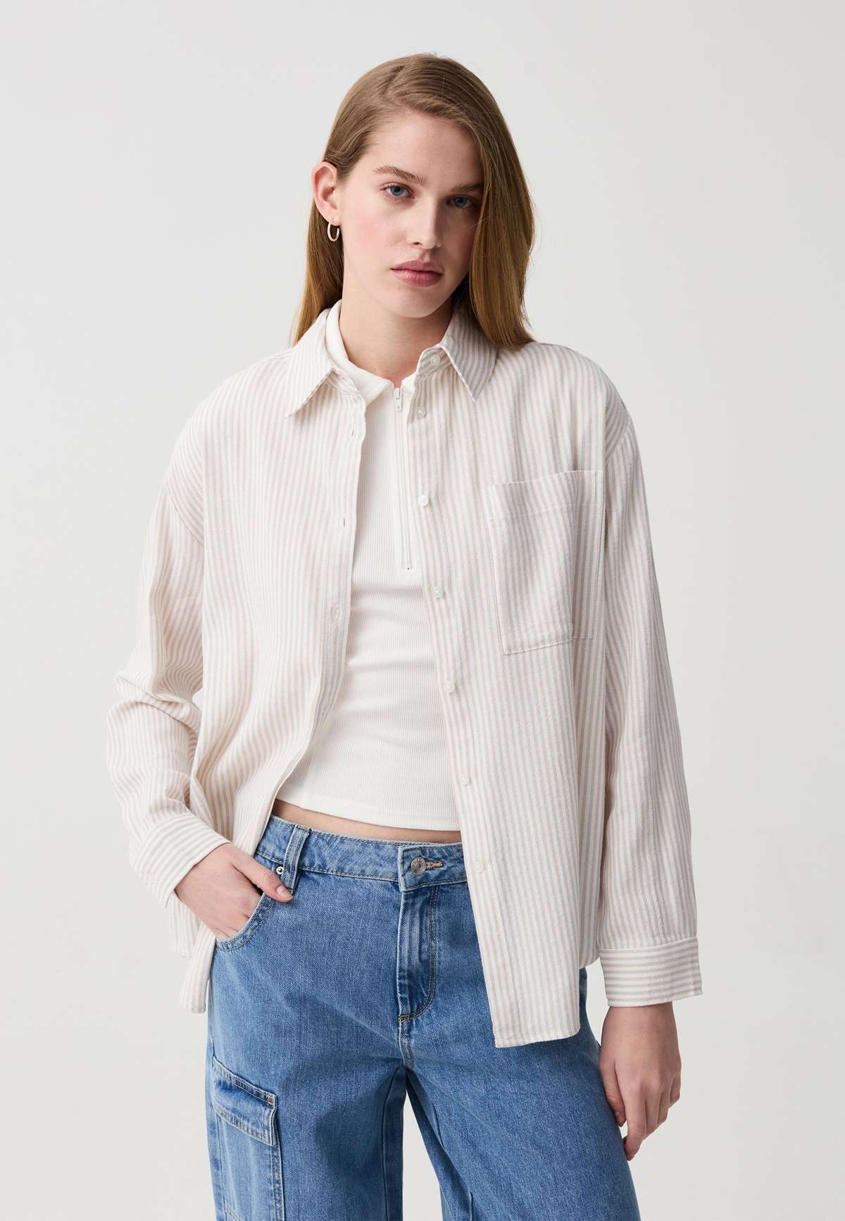 Блуза-рубашка STRIPED WITH POCKET