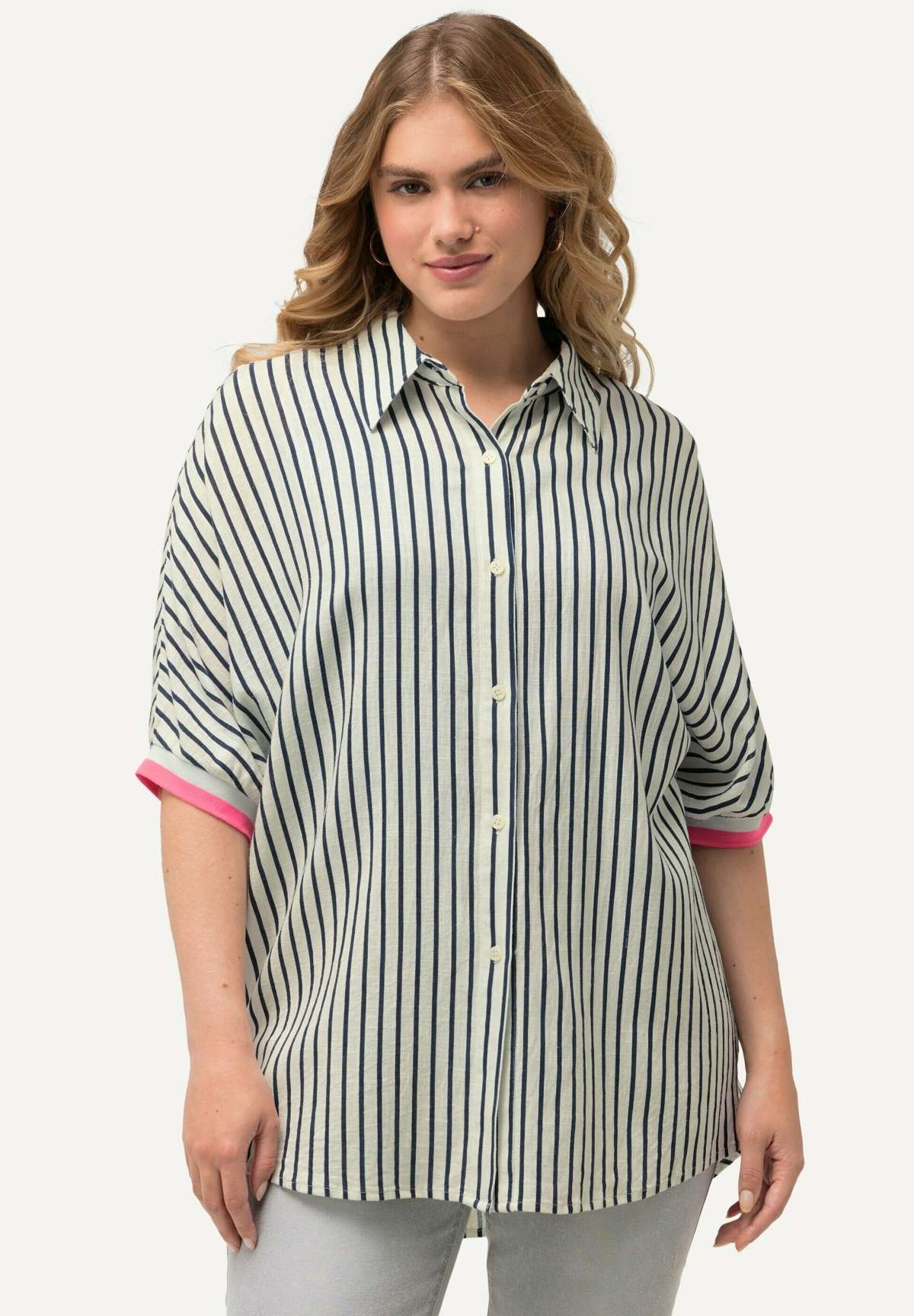 Блуза-рубашка STRIPED SHORT SLEEVE CONTRAST TRIM