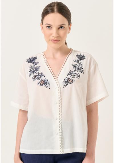 Блузка V-NECK SHORT SLEEVE FLORAL EMBROIDERED